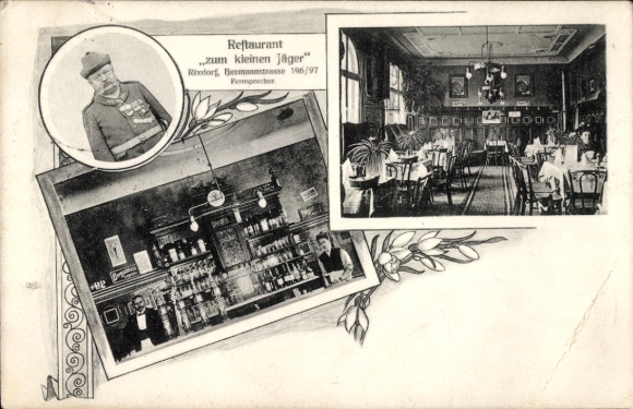 Postcard Berlin Neukölln Rixdorf, Restaurant Zum kleinen Jäger, Hermannstraße 196/97, portrait