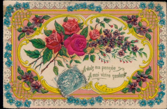 Embosser material Postcard flowers, roses, forget-me-nots