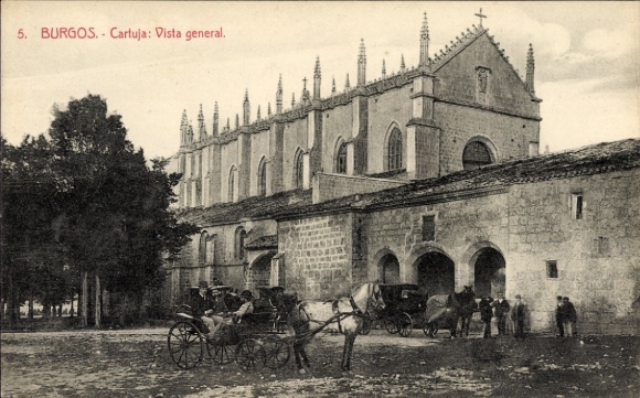 Postcard Burgos Castile and León, Cartuja, general view, horse-drawn carriage, people