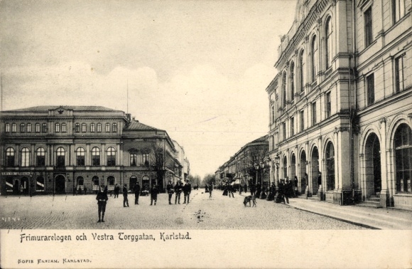 Postcard Karlstad Sweden, Frimurarelogen och Vestra Torggatan