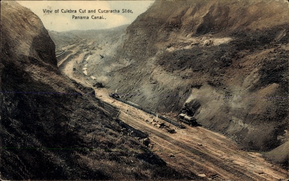 Postcard Cucaracha Slide in Panama, Culebra Cut, Cucaracha Slide, Railway, Oddi