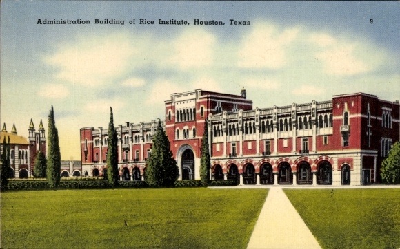Postcard Houston Texas USA, administration building, Rice Institute, colored