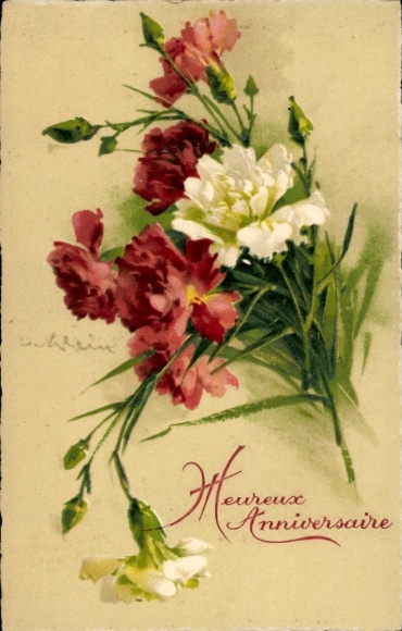 Artist Postcard Klein, Catharina, congratulations, carnations