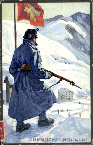 Artist Postcard Switzerland, Haute garde au Stelvio Pass, Alpine hunter