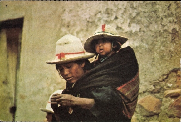 Postcard Bolivar Arque Peru, Quechua mother with child