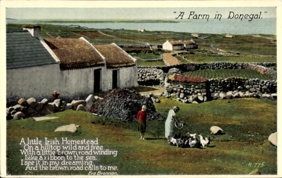 Postcard Donegal Ireland, farm, poem