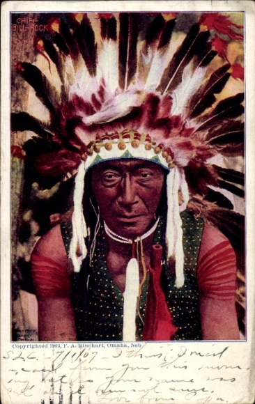 Artist Postcard Chief Bill Rock, Indian Chief