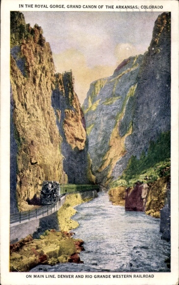 Postcard Royal Gorge, Grand Canyon of the Arkansas, Railroad