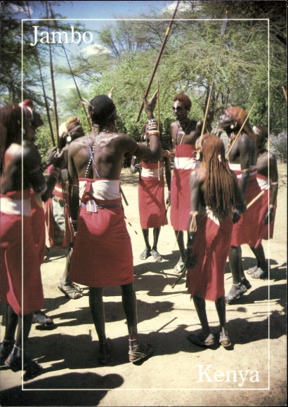 Postcard Kenya, Jambo, Dancing Africans