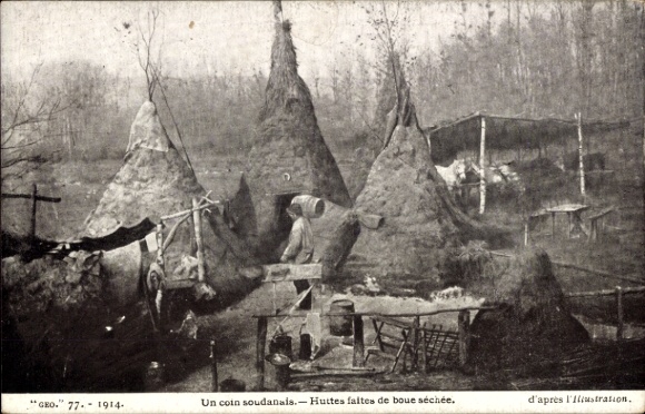 Postcard Sudan, huts made of dried mud