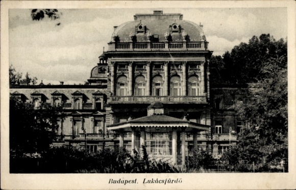 Postcard Budapest Hungary, Lukácsfürdü, architecture, no personalities, black and white