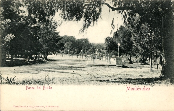 Postcard Montevideo Uruguay, Paseo del Prado, park landscape, trees, path, Montevideo