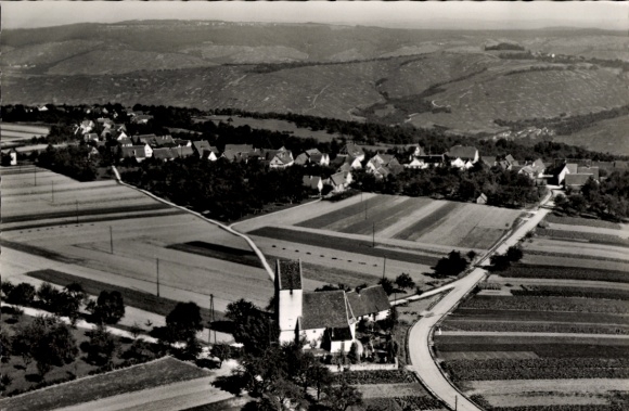 Postcard Aichelberg on the Swabian Alb, landscape with fields, hills in the background