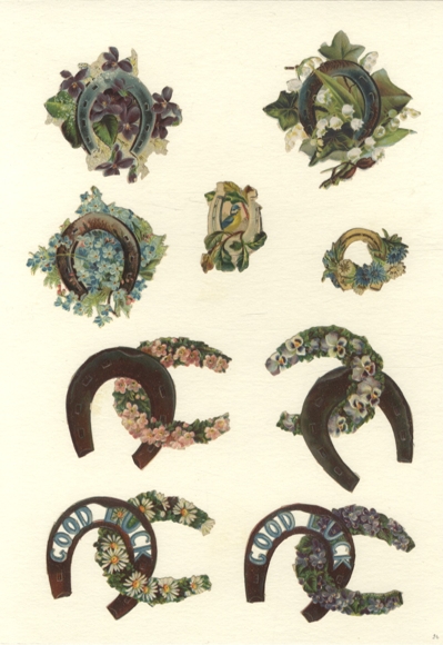 9 wafer horseshoes with flowers, "Good Luck", size approx. 6 x 8 cm to 4 x 3 cm