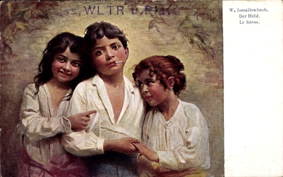 Artist Postcard Ismailovich, W., Hero, Child Portrait, Smoking Boy