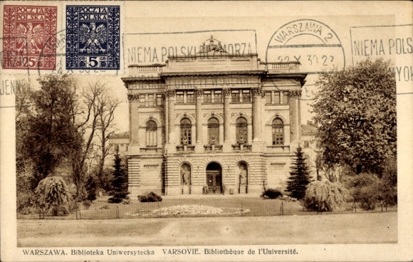 Postcard Warszawa Warsaw Poland, University Library