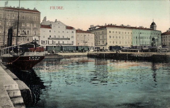 Postcard Rijeka Fiume Croatia, harbor view, boats, buildings, water