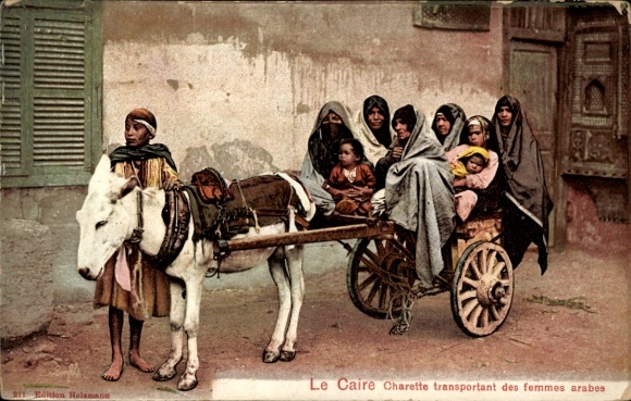 Postcard Cairo Cairo Egypt, cart with Arab women