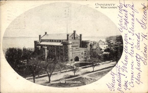 Postcard Madison Wisconsin USA, Armory and Gymnasium, University of Wisconsin, from Madison