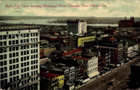 Postcard New Orleans Louisiana, Birds Eye View showing Mississippi River Crescent