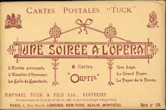 6 artists AK in envelope Paris IX Opéra, Une Soirée à l'Opéra“ An Evening at the Opera