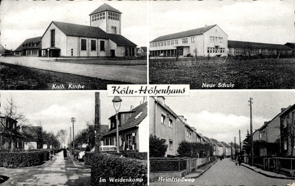 Postcard Höhenhaus Cologne on the Rhine, church, school, street views