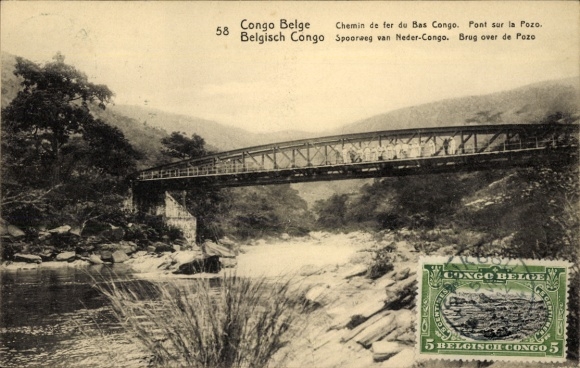 Postal stationery, Belgian Congo, DR Congo, Zaire, Bas-Congo Railway, bridge over the Pozo