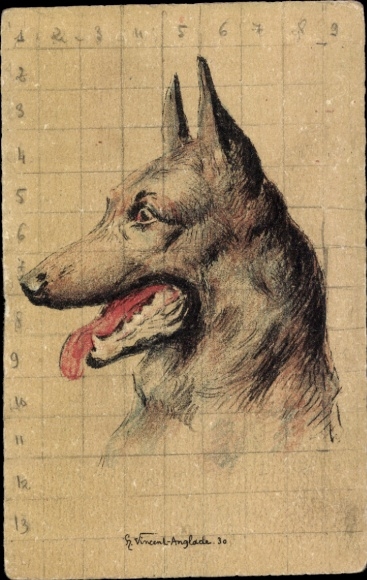 Artist Postcard Vincent Anglade, H., Dog portrait, German Shepherd