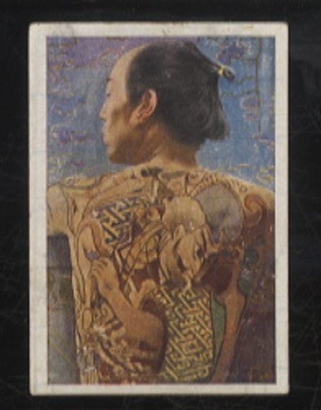 Salem Cigarettes Dresden collectible card, scars and tattoos, Japanese, 6 x 4 cm