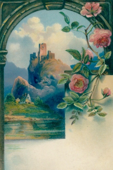 Glittering roses, castle