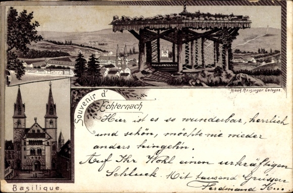 Chromo-Litho Echternach Luxembourg, panorama, basilica