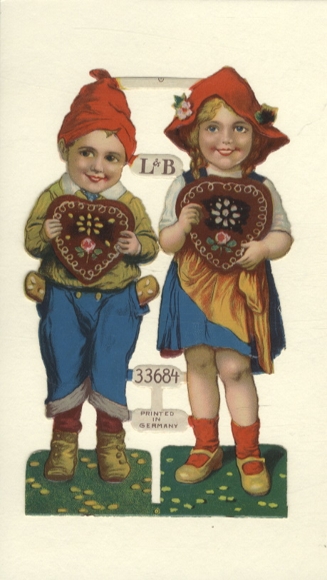 Oblate 2er Block L&B 33684, Children with Gingerbread Hearts, Size approx. 16 x 10 cm