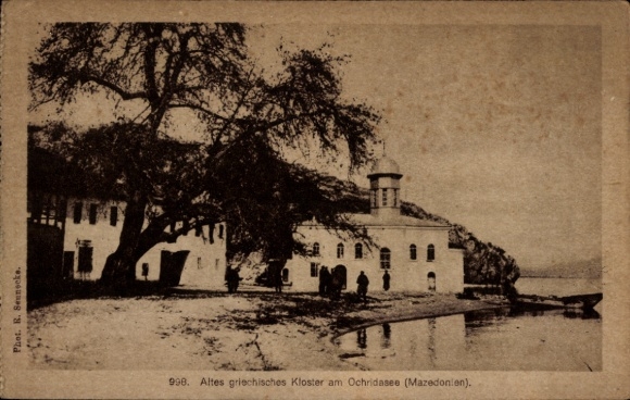 Postcard Ohrid Macedonia, Old Greek Monastery, black and white photo