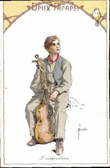 6 Artists AK by J. v. Bussche, young man with stringed instrument