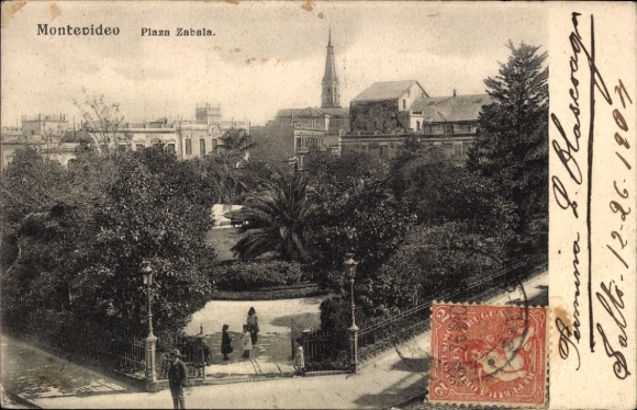 Postcard Montevideo Uruguay, Plaza Zabala, park landscape, people,