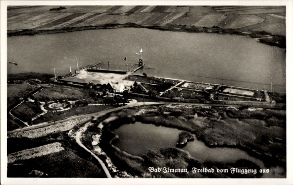 Postcard Ilmenau in Thuringia, outdoor swimming pool, aerial photograph