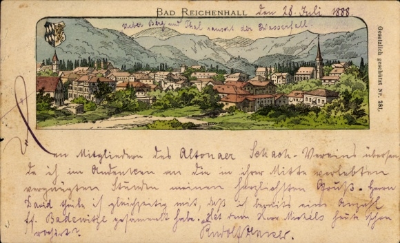 Precursor lithograph Bad Reichenhall in Upper Bavaria, overall view