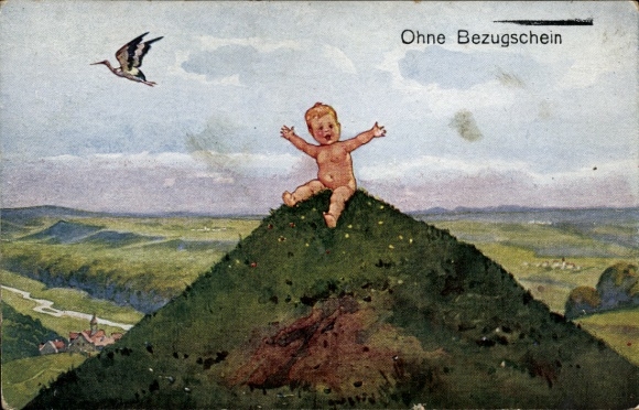 Postcard Baby at the Mountaintop, Birth, Stork, Without Voucher
