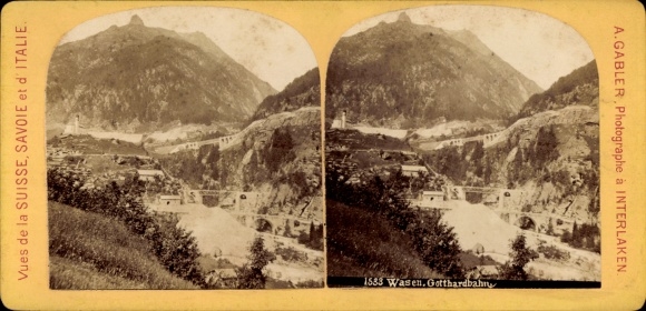 Stereo photo Wassen, Canton Uri, Switzerland, Gotthard Railway