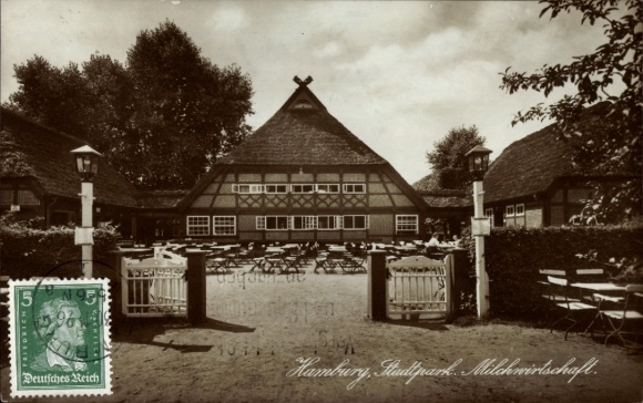 Postcard Hamburg Nord Winterhude, dairy farming in the city park