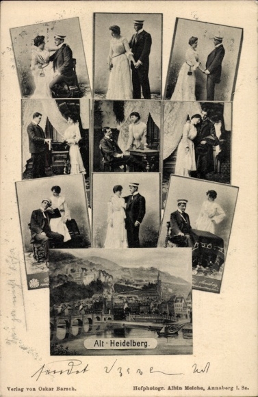 Studentika Postcard Heidelberg am Neckar, Panorama, Student with wife