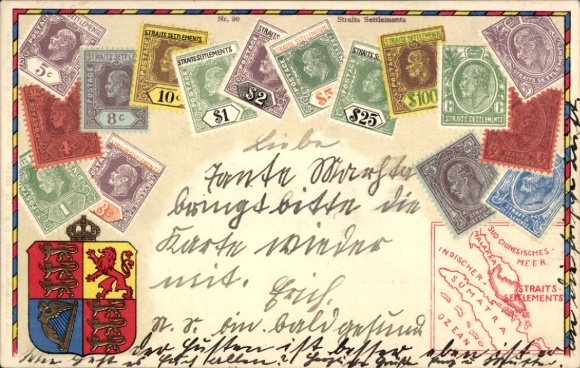 Stamps Coat of Arms Chromo-Litho Straits Settlements, Malacca, Malaysia, Singapore, Sumatra
