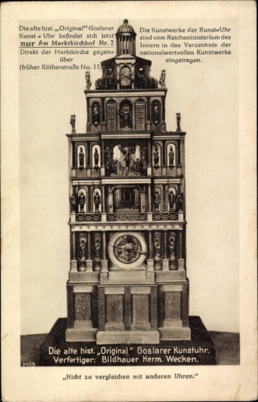 Postcard Goslar am Harz, Original Goslar Art Clock, Marktkirchhof 2