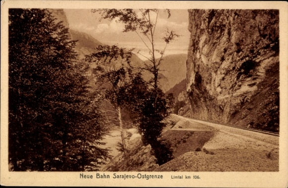 Postcard Sarajevo Bosnia Herzegovina, New railway on the eastern border, Limtal
