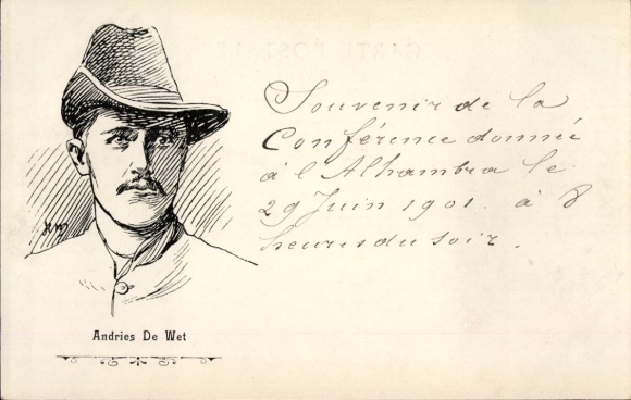 Artist Postcard Andries de Wet, South African soldier, Boer War, founder of the Vrykorps in DSWA