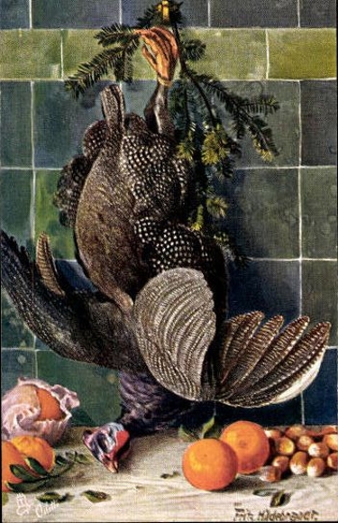 6 artists' PCs in an envelope by Fritz Hildebrandt, still lifes of game and poultry