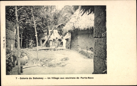 Postcard Dahomey Benin, a village near Port Novo