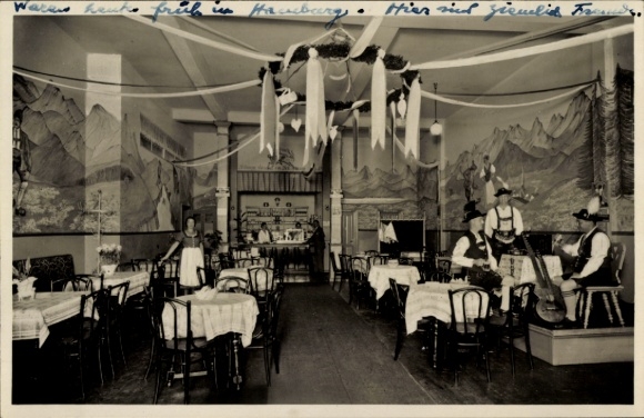 Postcard Westerland on Sylt, Bavarian beer hall, interior view