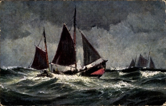 Artist Postcard sailboats, stormy sea