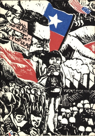 Artist Postcard Borchert, Solidarity with Chile! Allende, Democrats and Socialists ADS